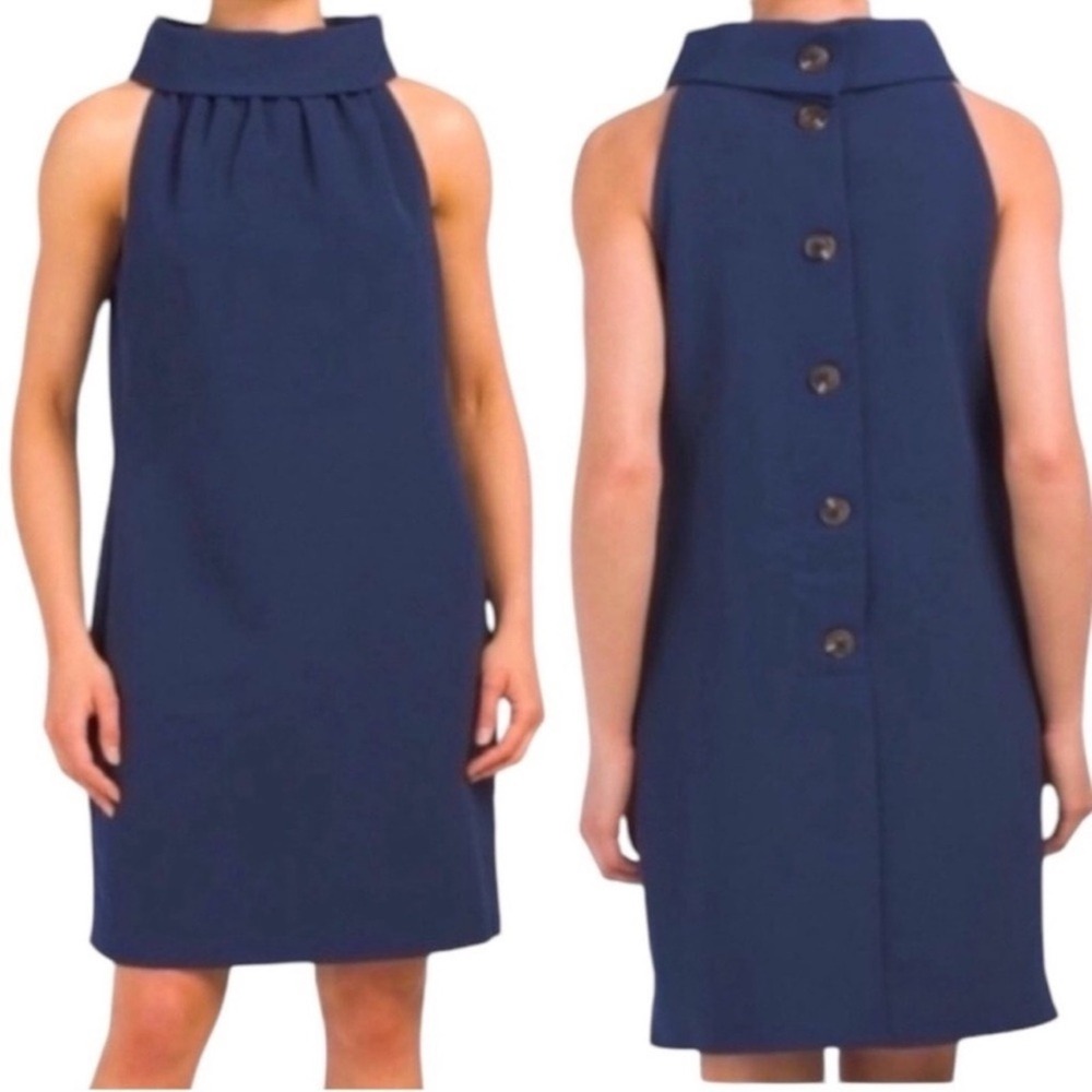 SAIL TO SABLE Tuckernuck Navy Cowl Neck Button Back Shift Dress Size Large